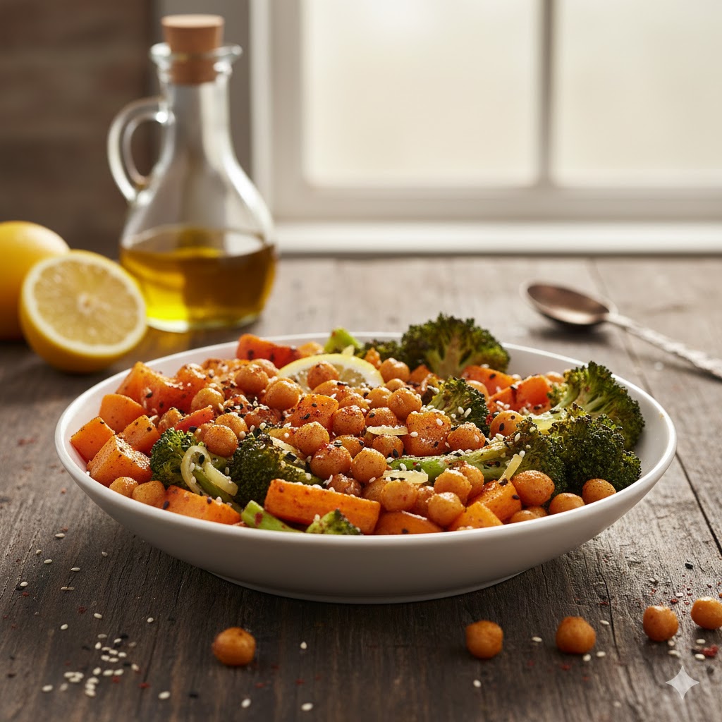 Recette : Buddha bowl légumes rôtis & pois chiches