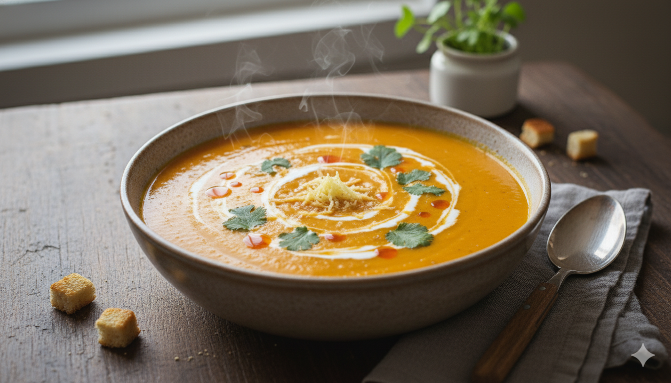 Recette : Soupe veloutée patate douce, carotte & gingembre