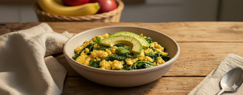 Recette : Œufs brouillés épinards et avocat