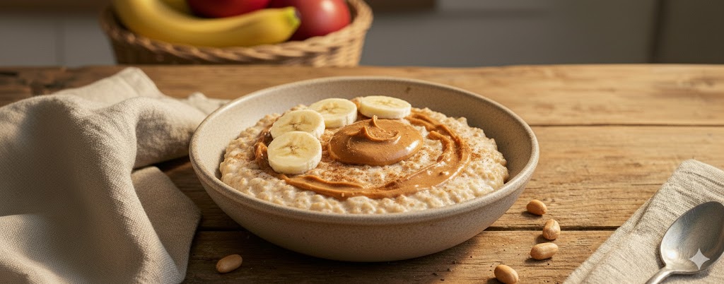 Recette : Porridge banane et beurre de cacahuète
